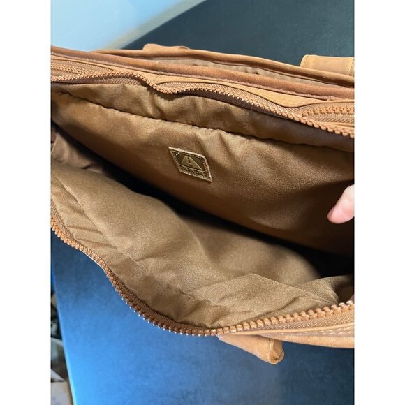 Brown / Tan Leather Satchel Messenger Bag Expandable Shoulder Strap & Handles - Picture 7 of 16